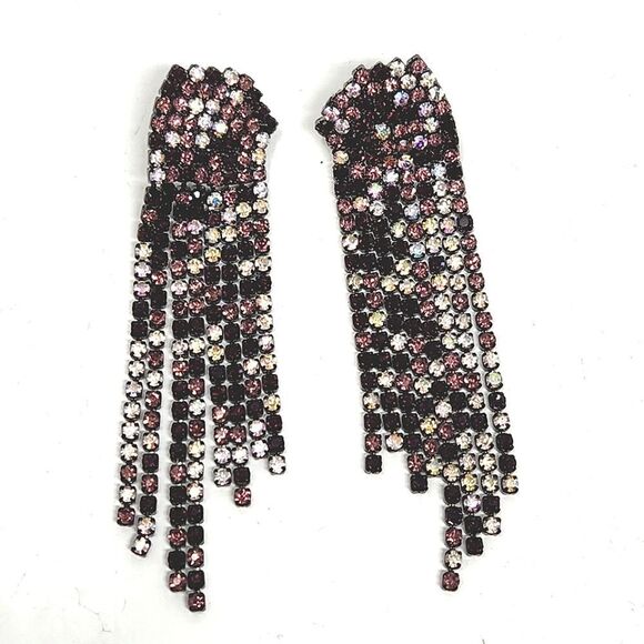 Gunmetal Rhinestone Dangle Earrings Pink, AB, Clear, Black - Picture 1 of 5